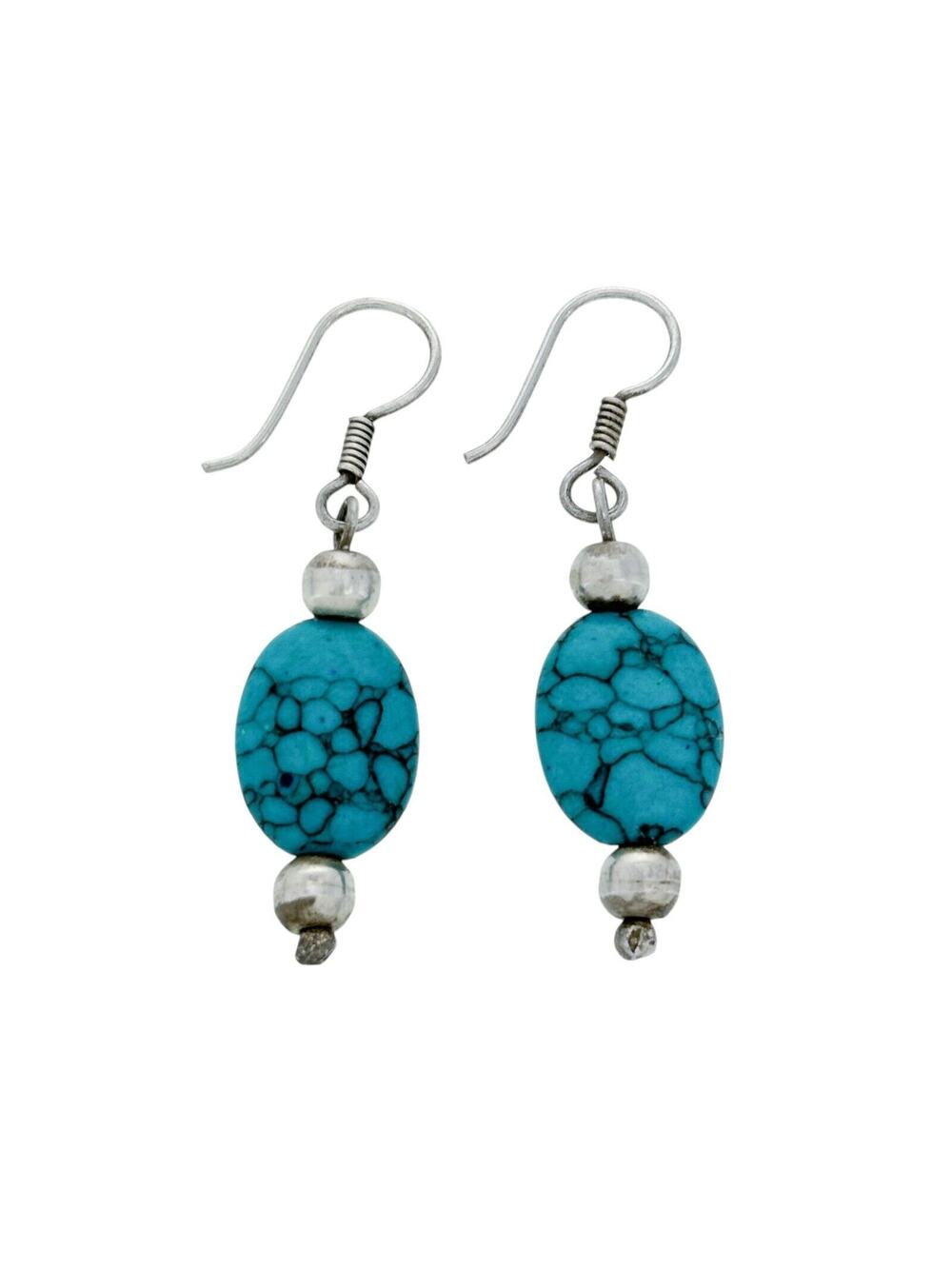 Vintage Silver-Tone Synthetic Turquoise Dangle Earrings